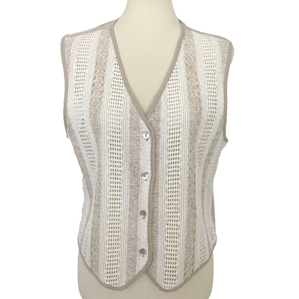 Jessica Michelle Beige & Cream Open Weave Lightweight Vest Size M - Picture 2 of 6